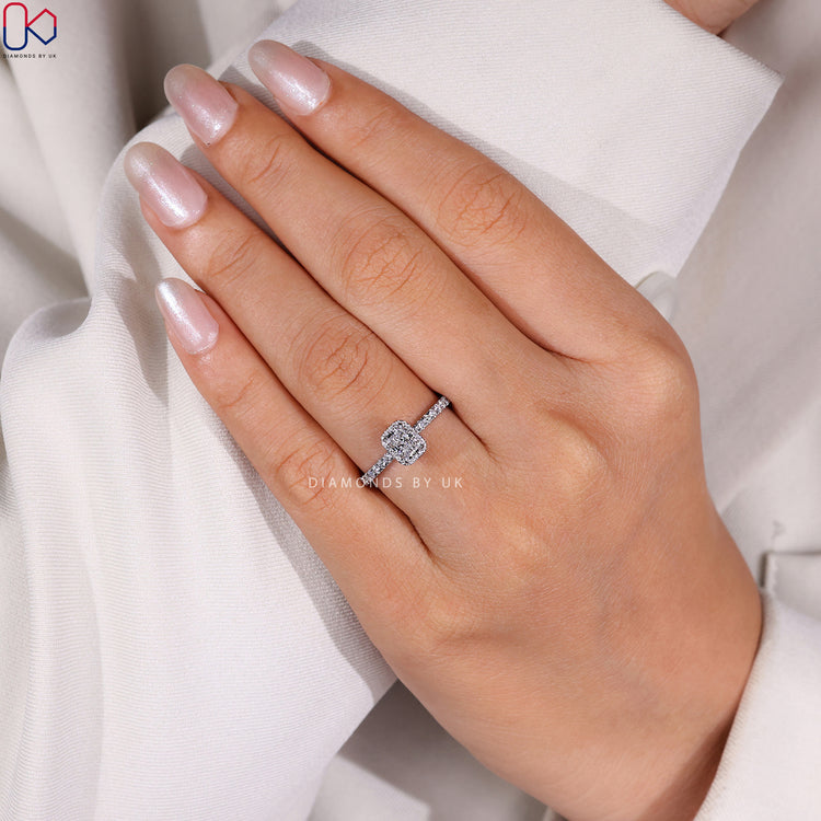 Handmade radiant cut ring with hidden accent.