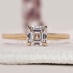 Asscher Cut Solitaire Diamond Ring In Yellow Gold