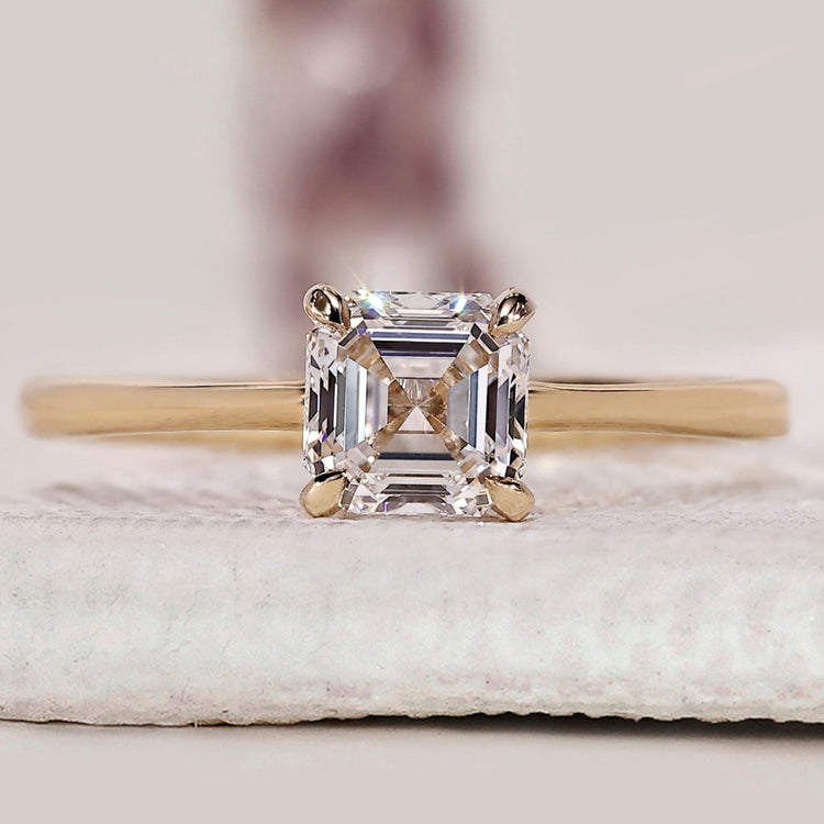 Asscher Cut Solitaire Diamond Ring In Yellow Gold