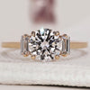 3 stone diamond engagement ring with round diamond engagement ring.
