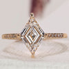 Lozenge cut diamond ring with fine craftsmanship.
