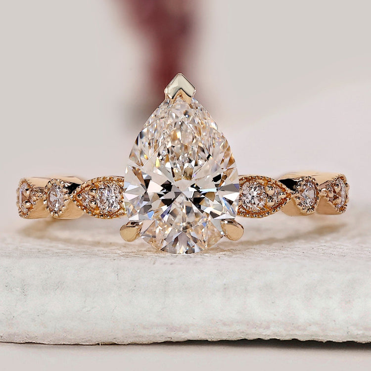 Pear Shape Engagement Ring With Milgrain Setting