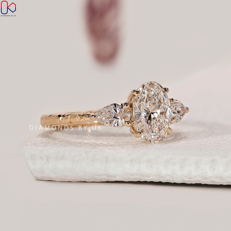 Hammer finish setting ring with textured metal for a unique style.
