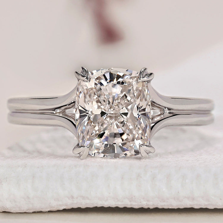 Cushion Cut Diamond Ring With Split Shank Band