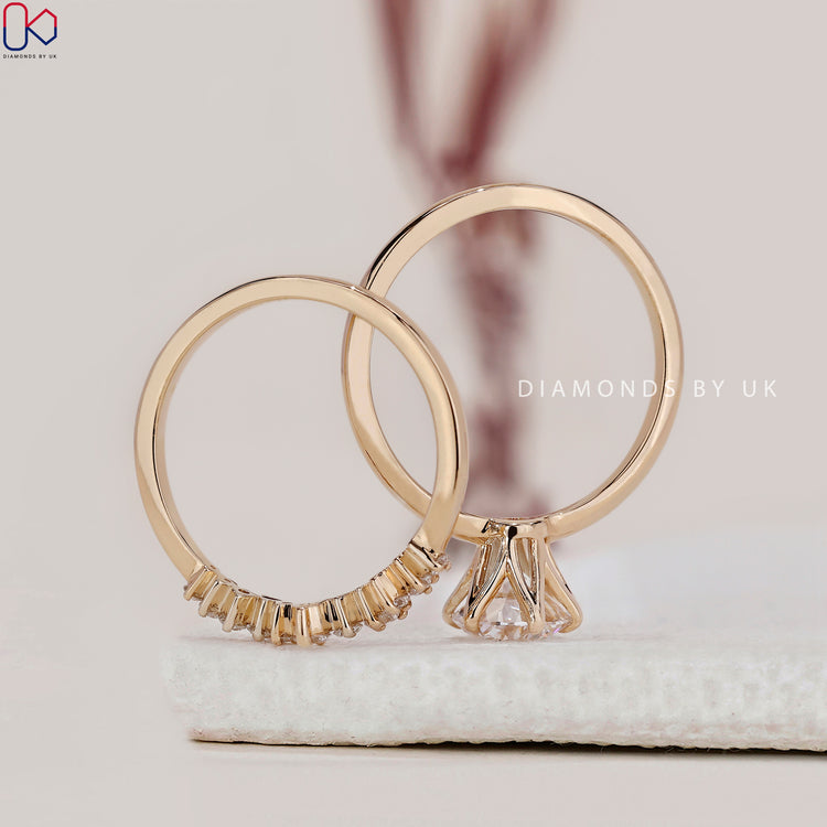 Handmade jewellery featuring round cut ring with yellow gold prong setting.
