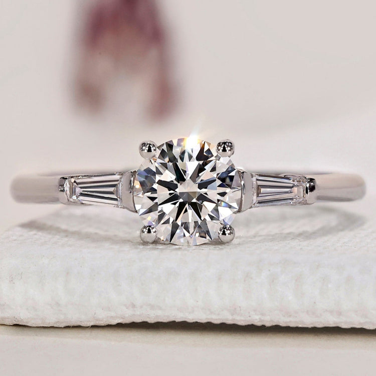 Three Stone Engagement Ring - Round and Baguette