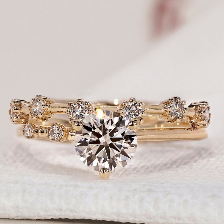 Round Engagement And Wedding Ring Set