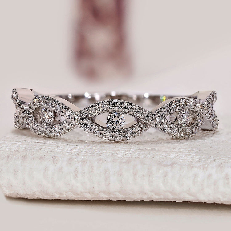 Round Cut Diamond Half Eternity Wedding Band