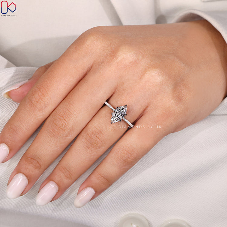 Marquise Cut Engagement Ring with Tulip Basket Setting