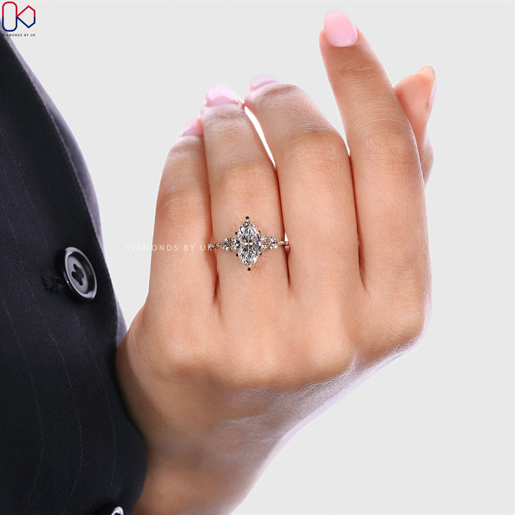 Marquise cut ring with kite and round diamond stones.
