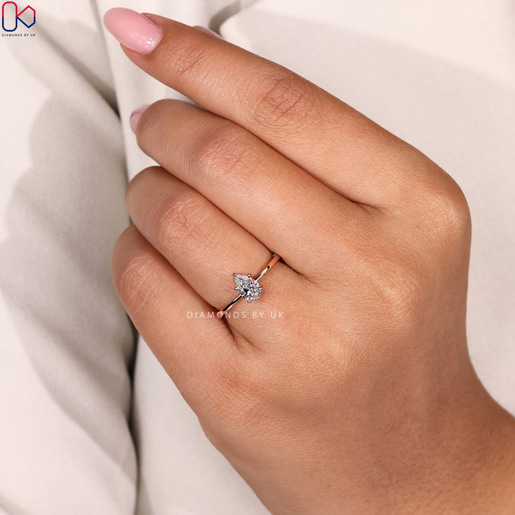 Handmade pear cut diamond ring by Diamondsbyuk.