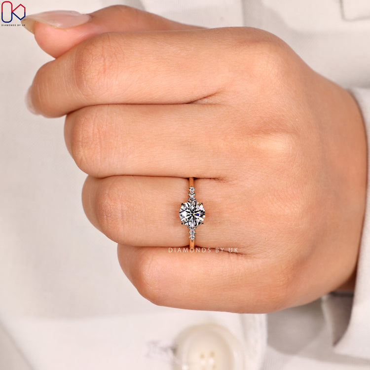 Round cut ring with secure prong setting style.