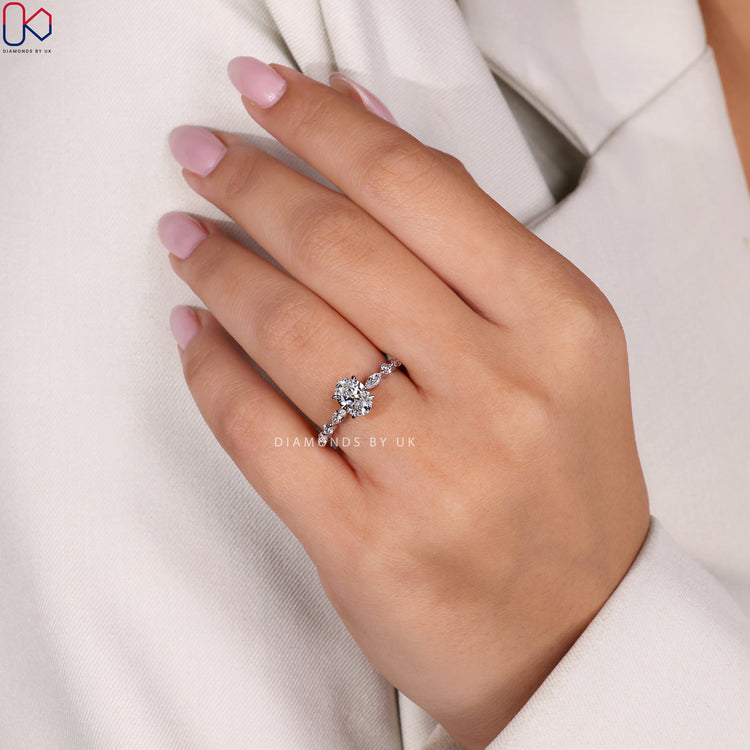 Oval Diamond Engagement Ring In White Gold