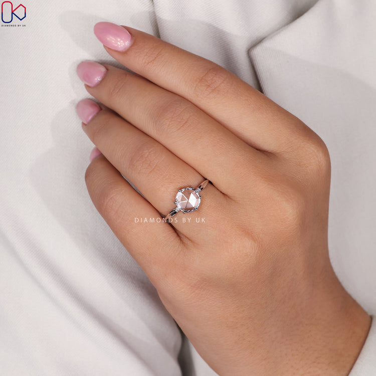 Lab grown rose cut diamond engagement ring.
