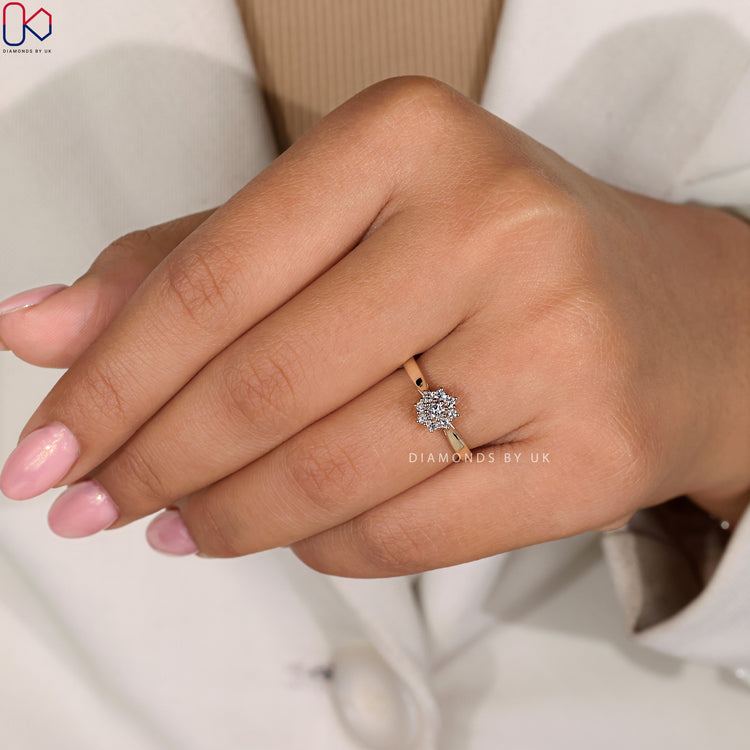 Prong setting ring with secure diamond placement.
