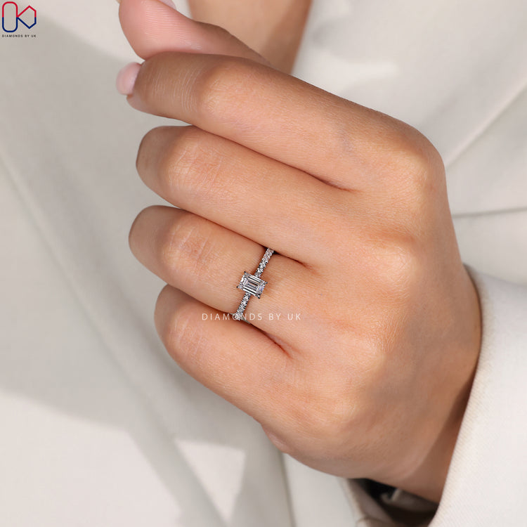 Lab grown diamond ring with pave band
