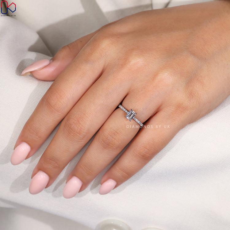 Emerald Cut Diamond Ring In White Gold
