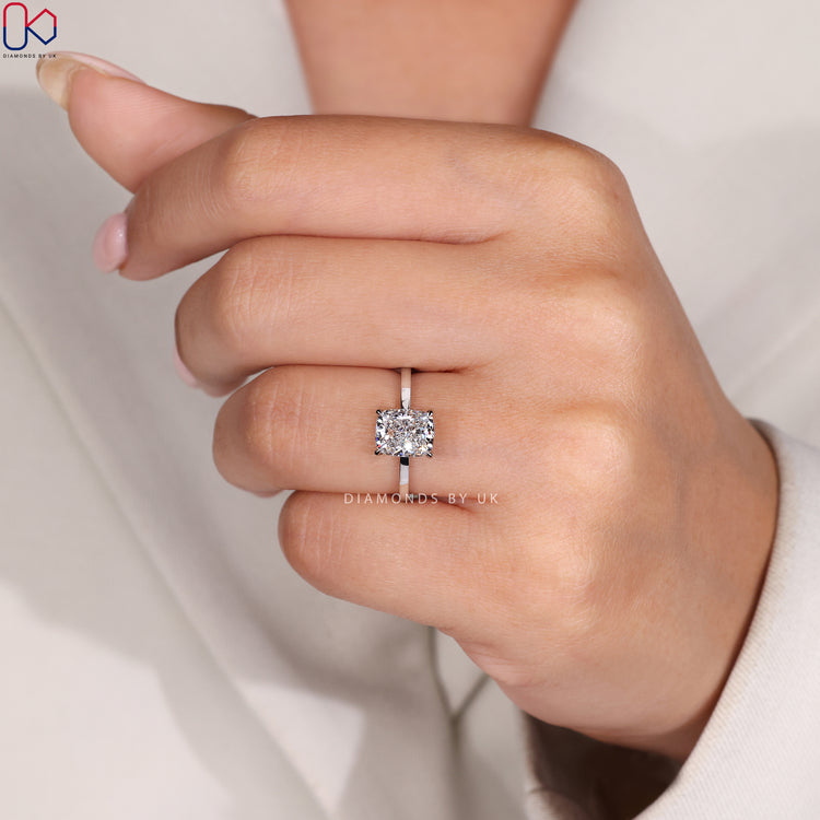 Cushion diamond engagement ring handmade with a lab grown centre stone.