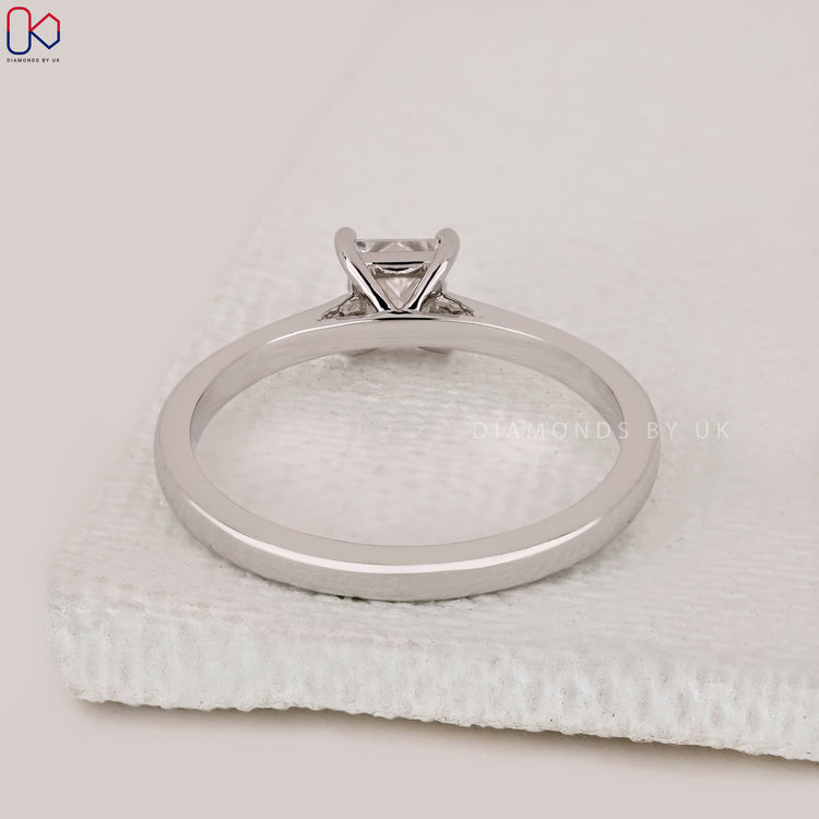 Lab grown princess cut diamond engagement ring.
