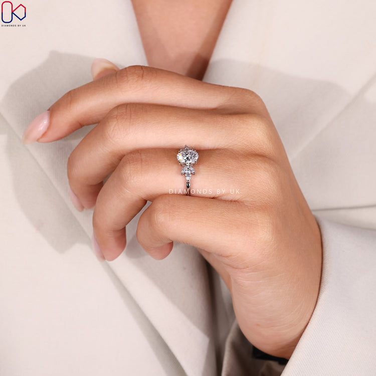 Customize ring with 7 stones and hidden halo design.
