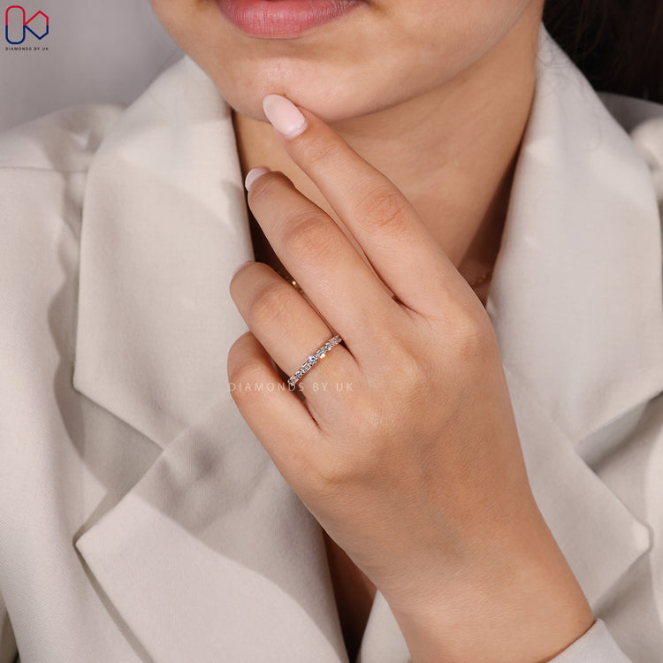 Emerald and round diamond band by Diamondsbyuk.
