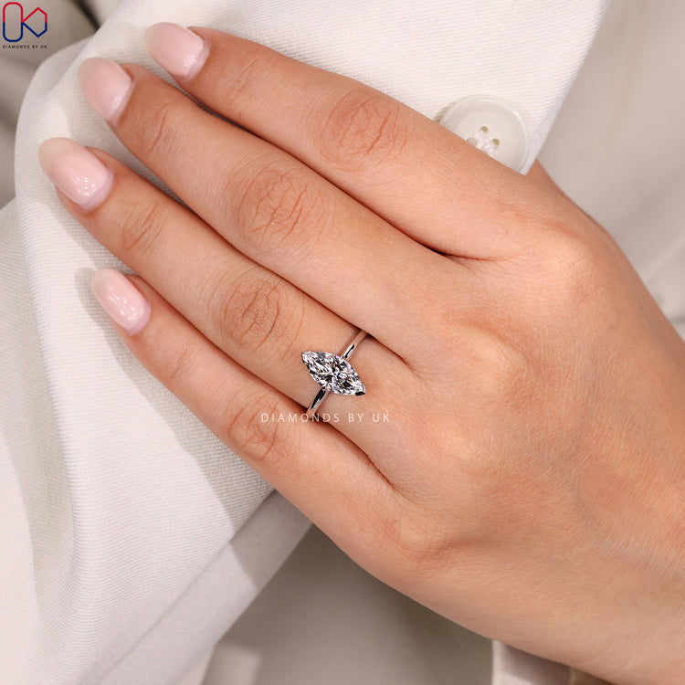 Handmade jewellery with solitaire marquise cut stone.
