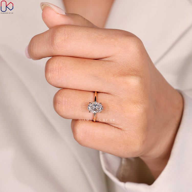 Side profile of yellow gold solitaire ring.
