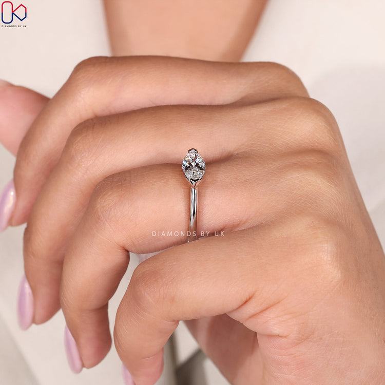 Custom east west set marquise diamond ring.
