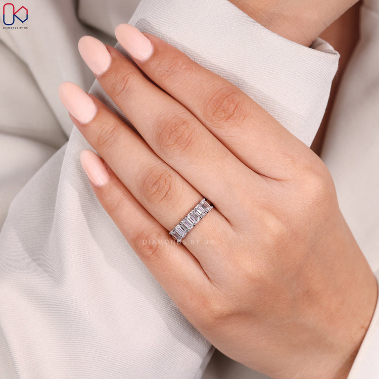 Handmade jewellery emerald cut diamond band.
