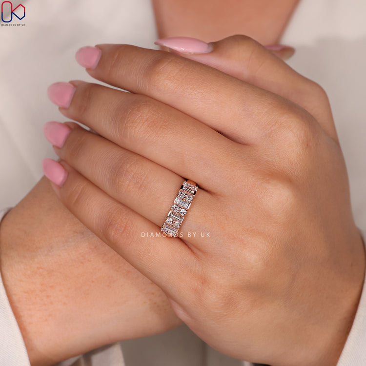 Round wedding band with half eternity wedding band.
