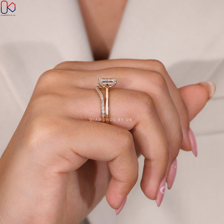 Curved wedding band designed to complement an engagement ring.
