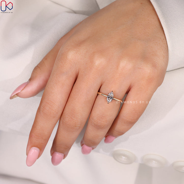 Lab Grown Diamond marquise ring with a six-claw prong setting.
