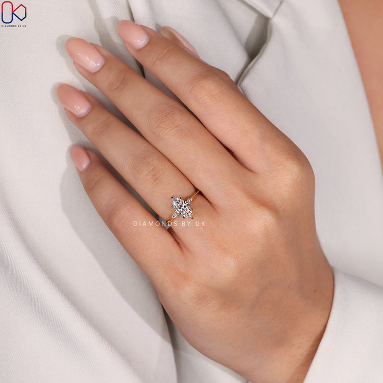 Handmade yellow gold three stone engagement ring.
