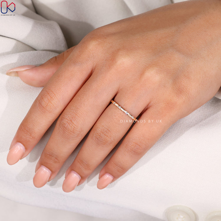 Gypsy set wedding band with lab grown diamonds.
