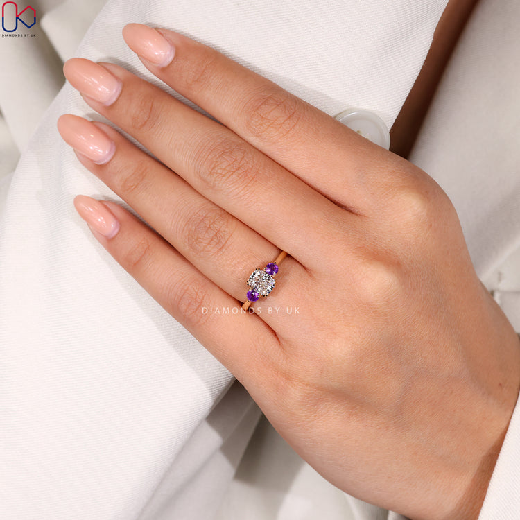 Buy elongated cushion cut diamond engagement ring online.
