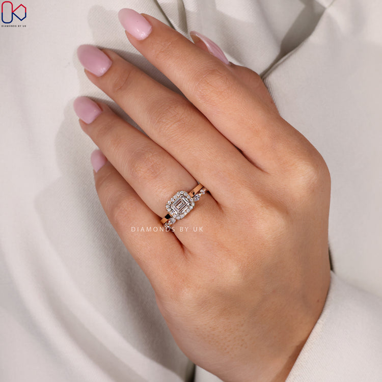 Floating bubble prong band with round cut diamonds.
