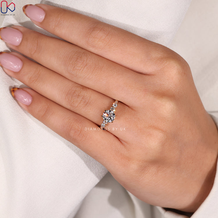 Handmade ring featuring round diamond and claw setting.
