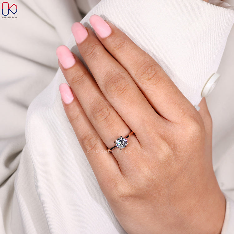 Handmade rose gold hidden pave engagement ring.
