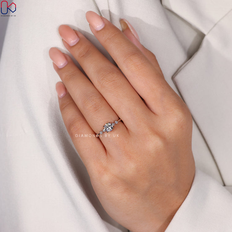 Diamondsbyuk ring with lab-grown diamonds in a white gold setting.
