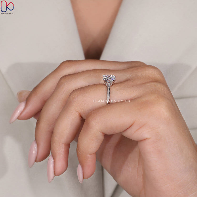 White gold ring with a round solitaire design.
