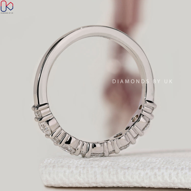 Lab grown round diamond band with half eternity style.