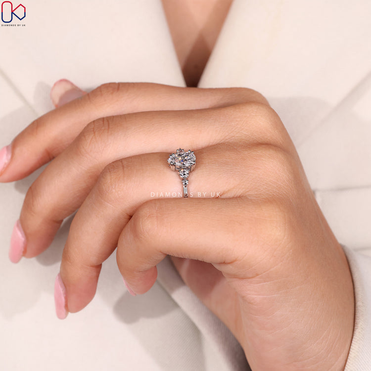 Handmade pear cut lab grown diamond ring design.