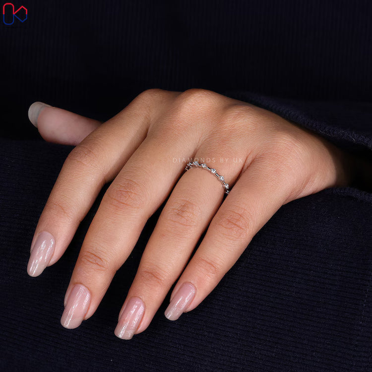 Lab grown diamond band with half eternity style handmade.
