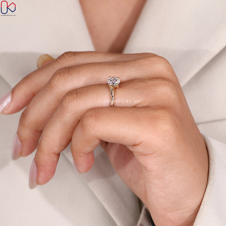 Lab grown round cut solitaire ring with milgrain
