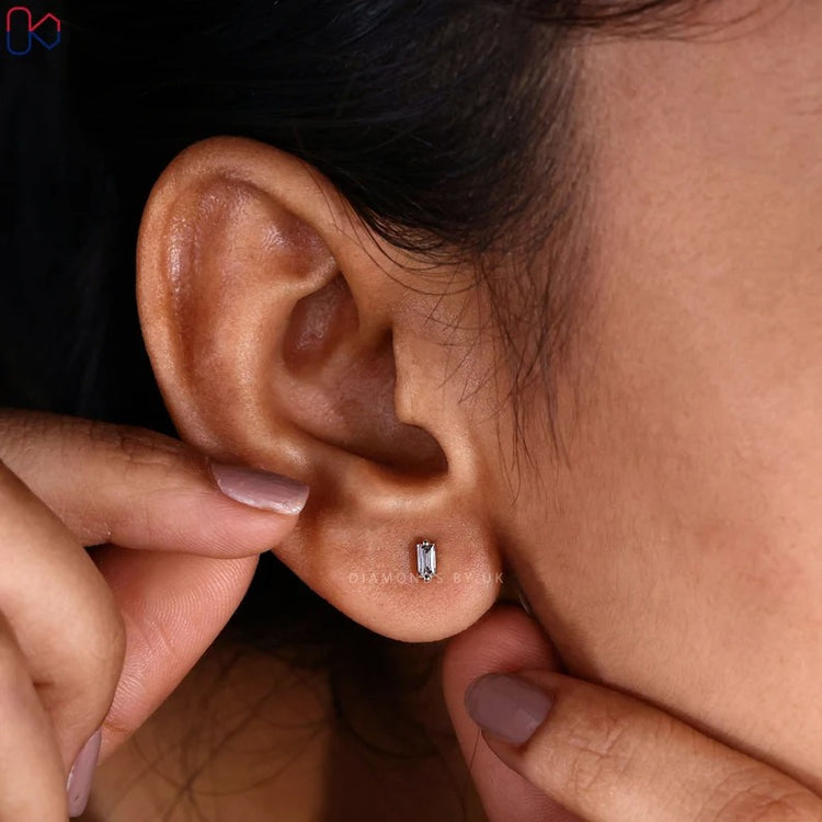 Baguette cut stud earrings by Diamondsbyuk.