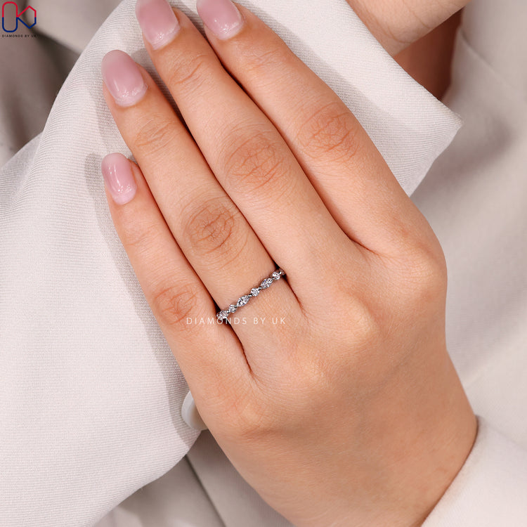 Shared prong marquise and round diamond band handmade.