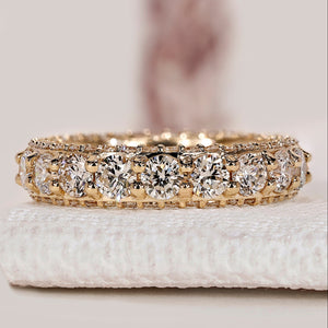 Round Cut Diamond Wedding Band with Three Sided Eternity Style