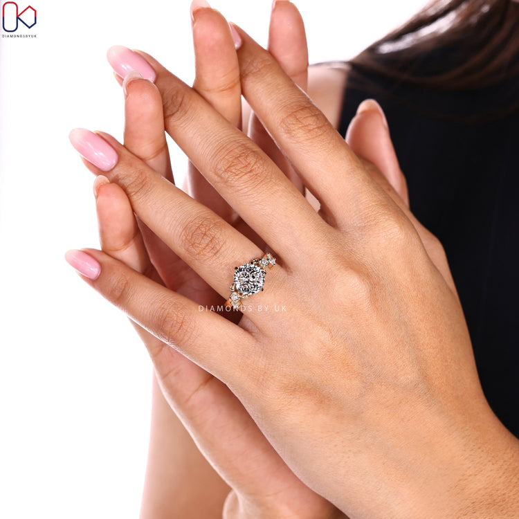 Nature inspired cluster ring with marquise and round diamonds
