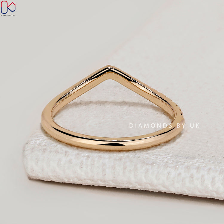 Lab grown round diamond chevron wedding band handmade.

