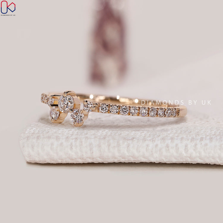 Handmade round diamond wedding band with cluster style.
